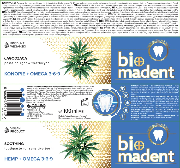 BIO MADENT Konopna, łagodząca pasta do zębów 100 ml