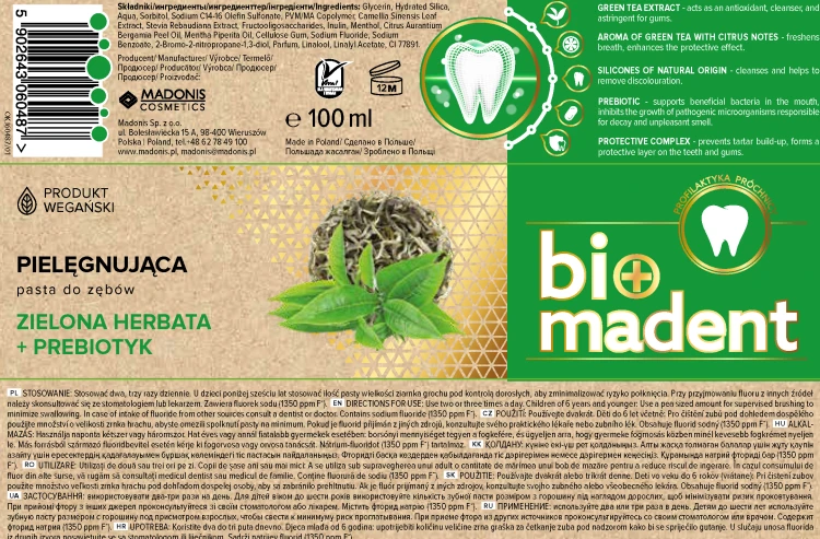 BIO MADENT Naturalna pasta do zębów Green Tea z prebiotykiem 100 ml