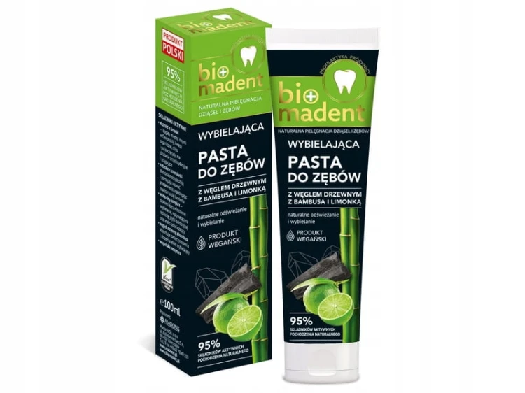 BIO MADENT Wybielająca pasta do zębów z węglem drzewnym z bambusa i limonką 100 ml