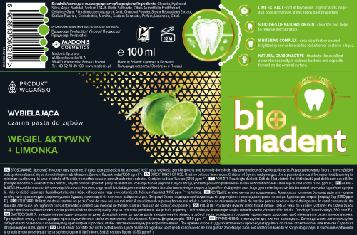 BIO MADENT Wybielająca pasta do zębów z węglem drzewnym z bambusa i limonką 100 ml