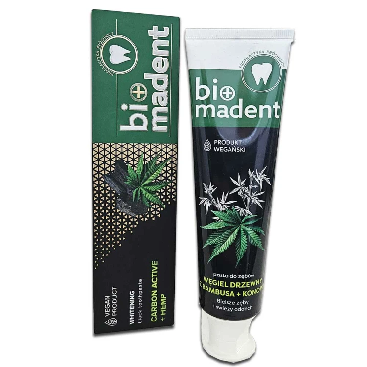 BIO MADENT Wybielająca konopna pasta do zębów z CBD i węglem z bambusa 100 ml